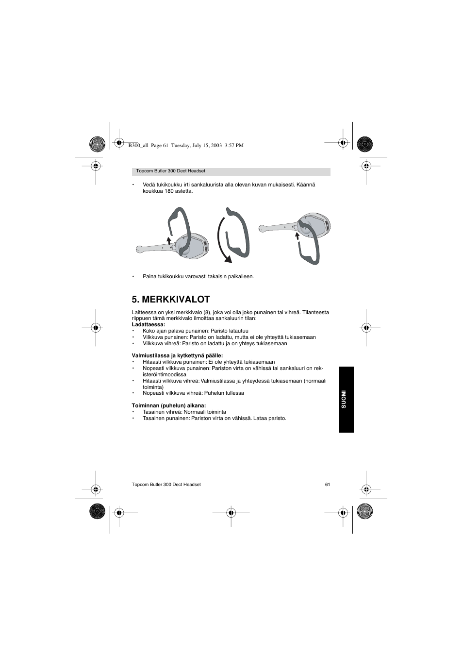 Merkkivalot | Topcom BUTLER 300 DECT User Manual | Page 61 / 100