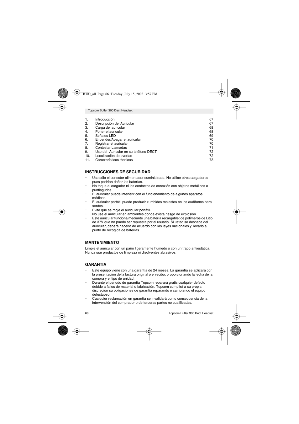 Topcom BUTLER 300 DECT User Manual | Page 66 / 100