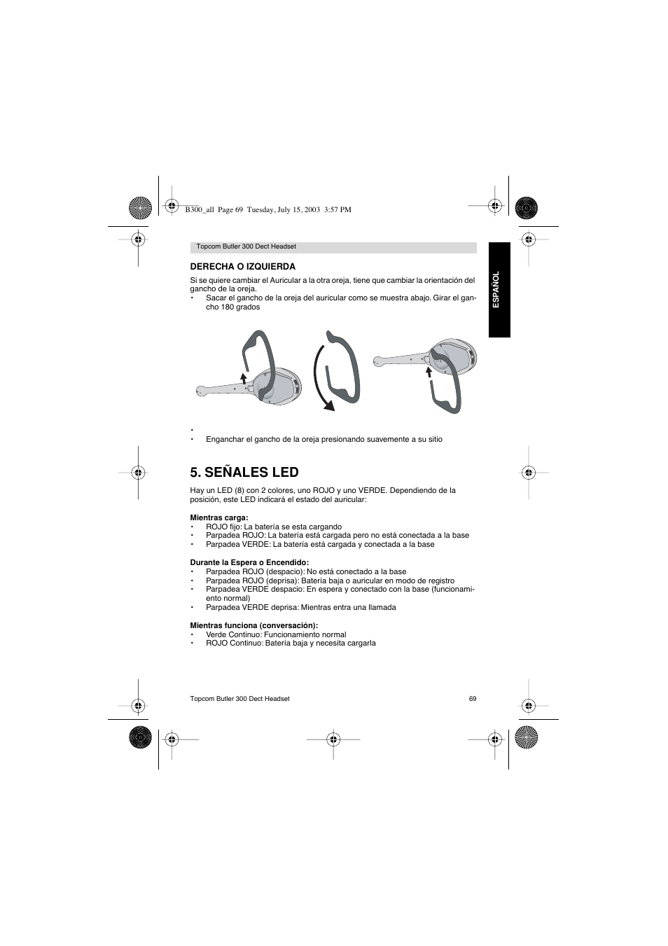 Señales led | Topcom BUTLER 300 DECT User Manual | Page 69 / 100