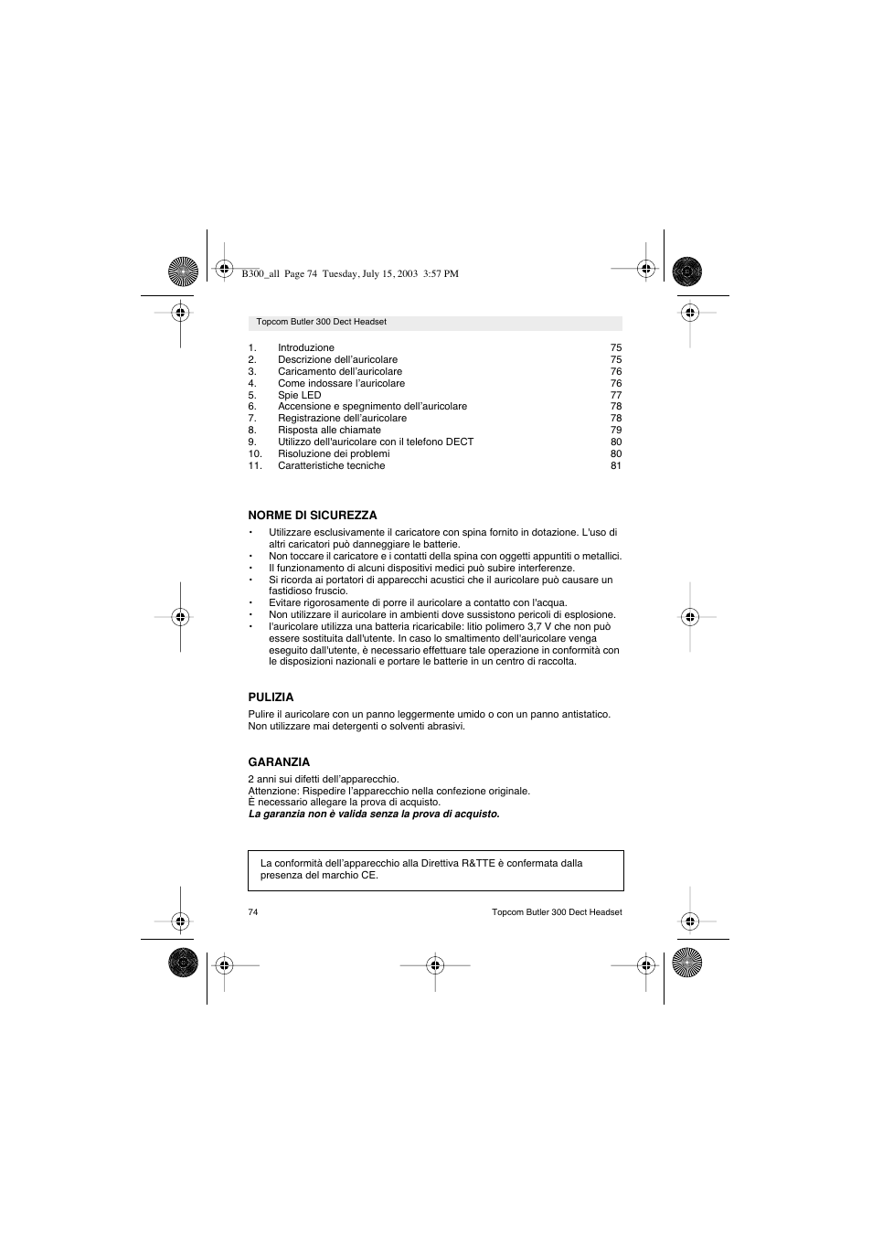 Topcom BUTLER 300 DECT User Manual | Page 74 / 100