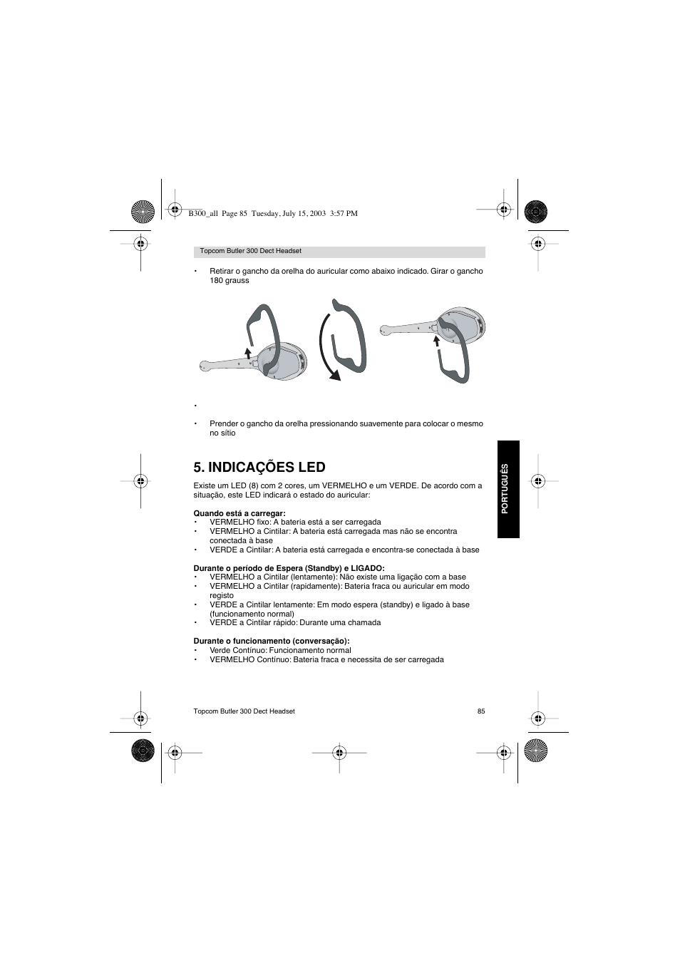 Indicações led | Topcom BUTLER 300 DECT User Manual | Page 85 / 100