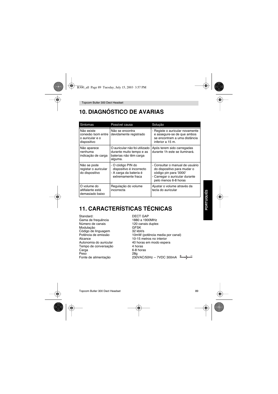 Topcom BUTLER 300 DECT User Manual | Page 89 / 100