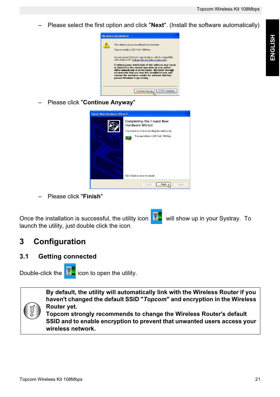 3configuration | Topcom Wireless Kit 108MBPS User Manual | Page 21 / 100