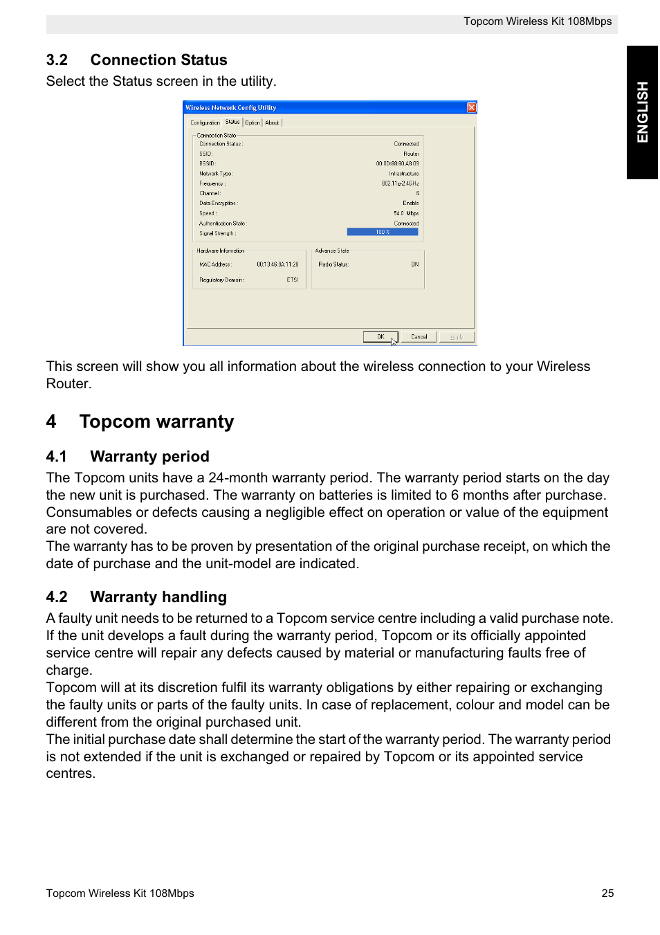 4topcom warranty | Topcom Wireless Kit 108MBPS User Manual | Page 25 / 100