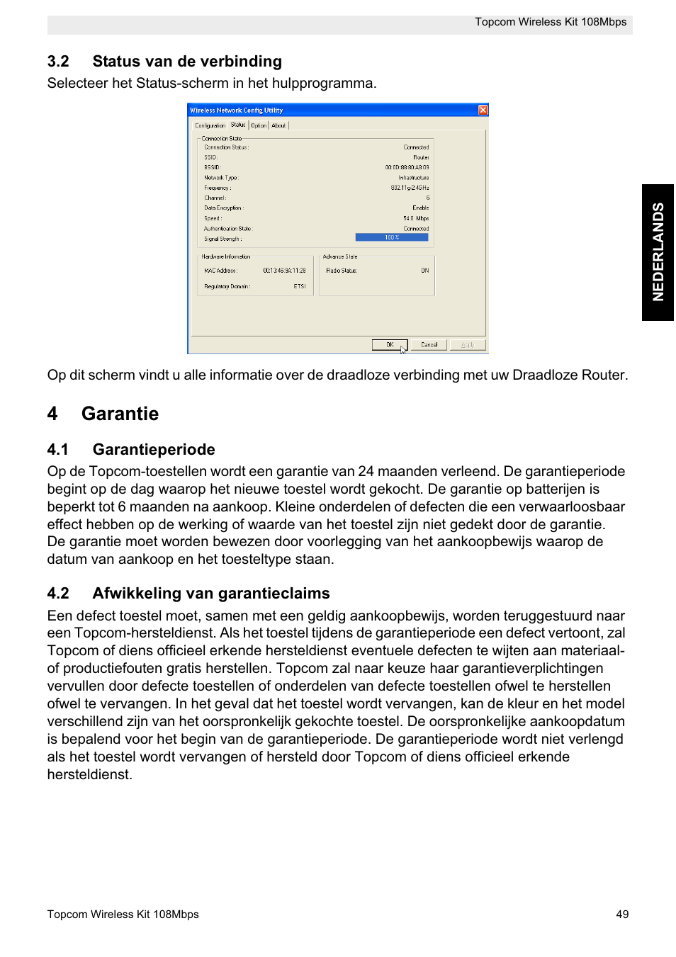 4garantie | Topcom Wireless Kit 108MBPS User Manual | Page 49 / 100