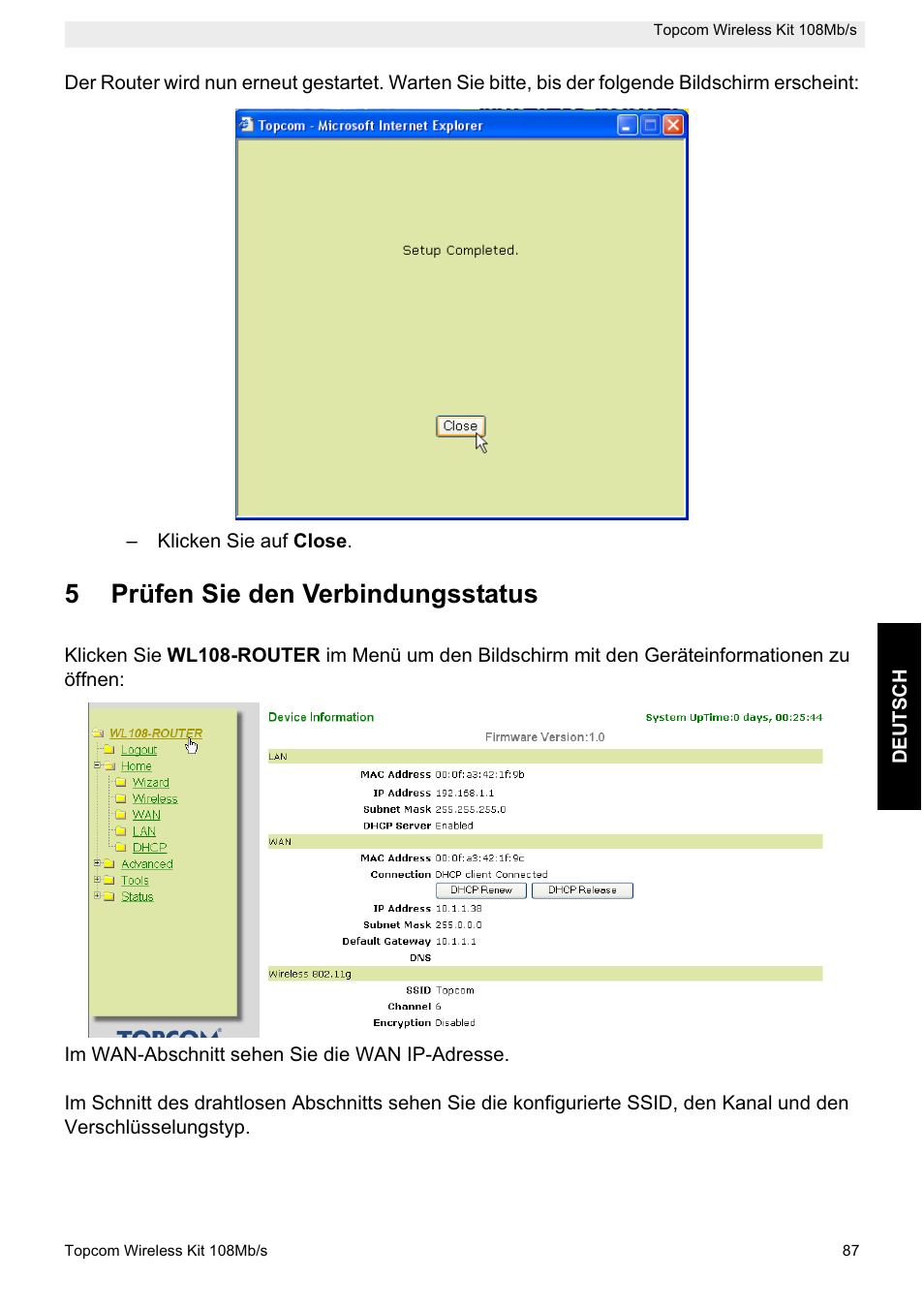 5prüfen sie den verbindungsstatus | Topcom Wireless Kit 108MBPS User Manual | Page 87 / 100