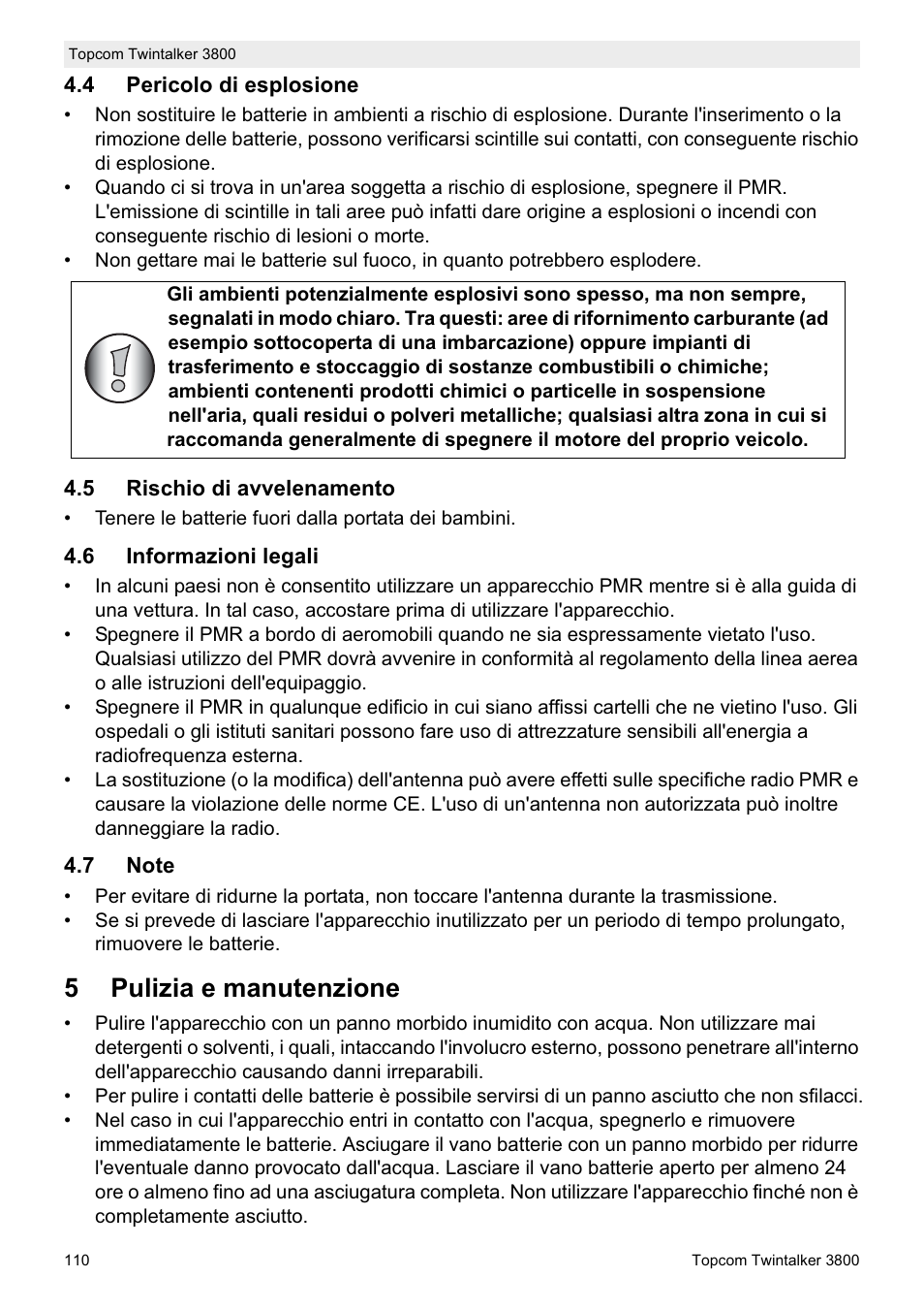 5pulizia e manutenzione | Topcom Twin Talker 3800 User Manual | Page 112 / 188