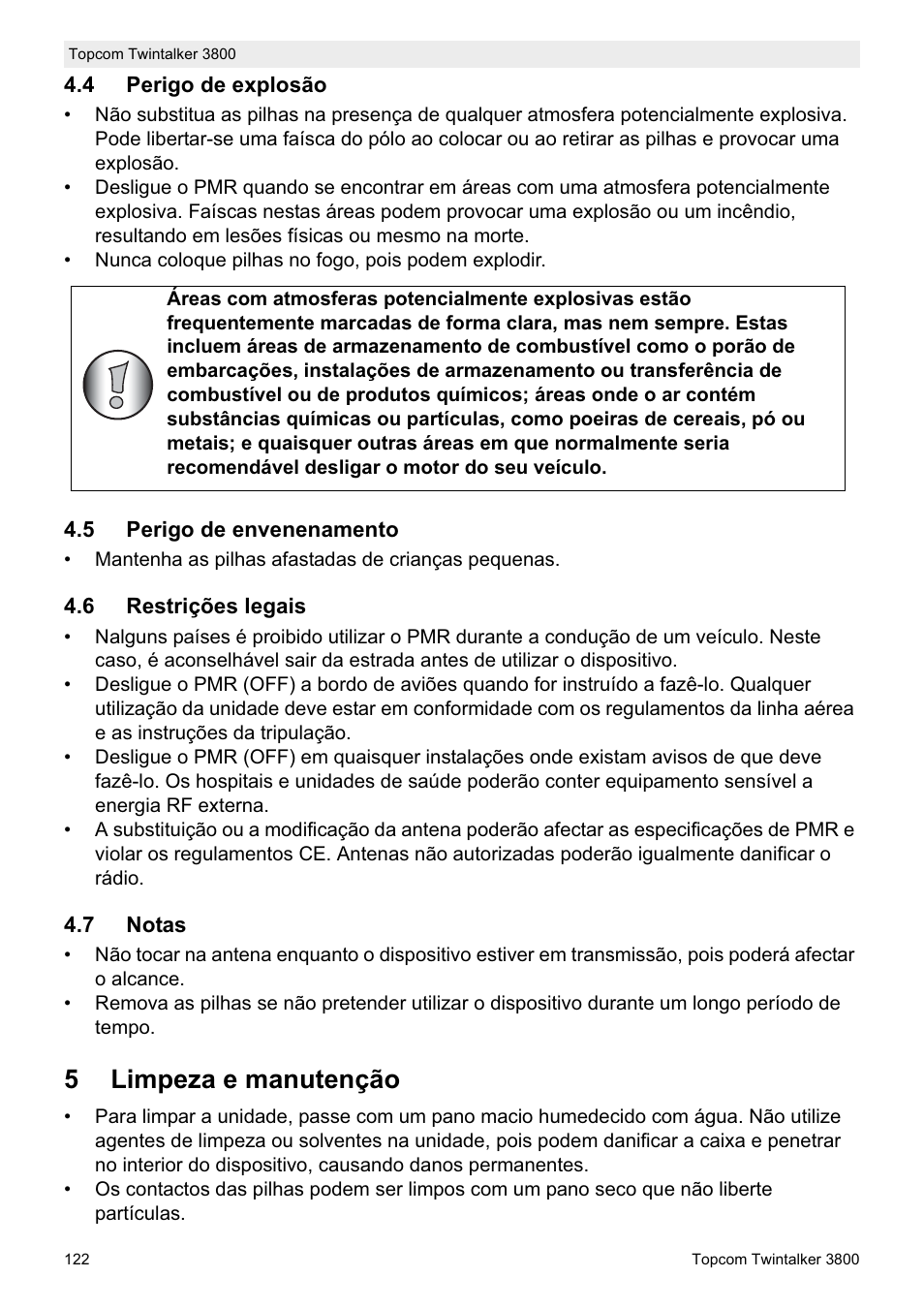 5limpeza e manutenção | Topcom Twin Talker 3800 User Manual | Page 124 / 188