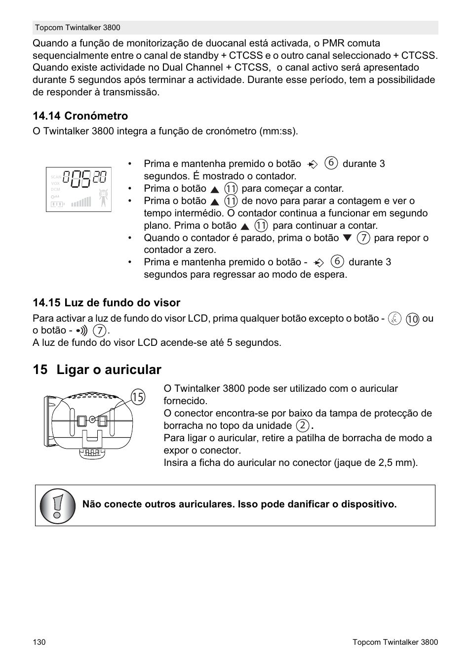 15 ligar o auricular | Topcom Twin Talker 3800 User Manual | Page 132 / 188