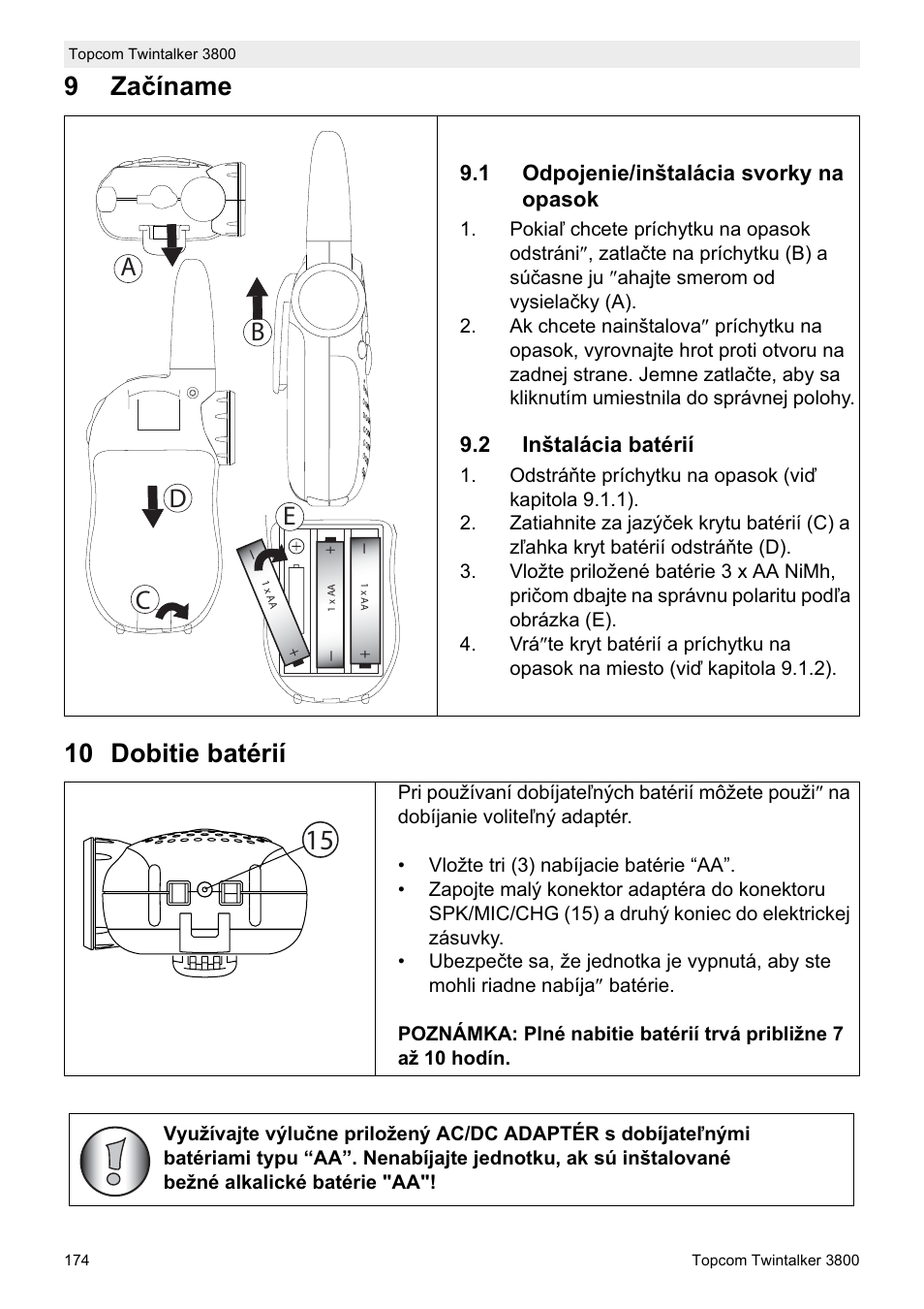 9za þíname 10 dobitie batérií, Db c e | Topcom Twin Talker 3800 User Manual | Page 176 / 188