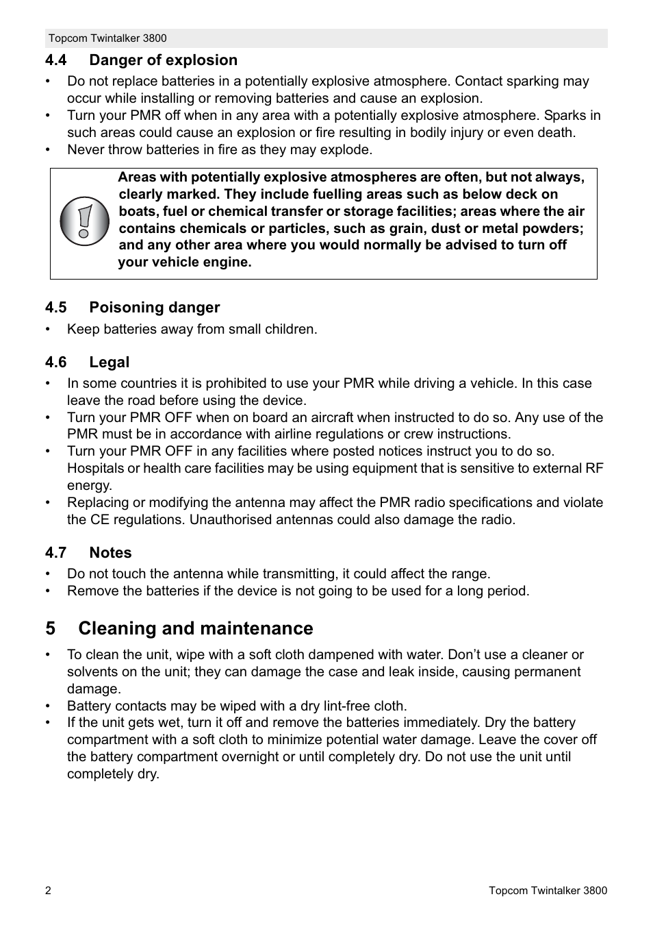 5cleaning and maintenance | Topcom Twin Talker 3800 User Manual | Page 4 / 188