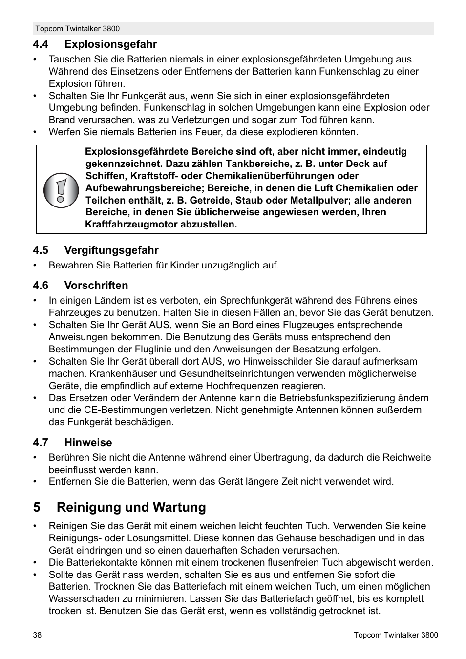 5reinigung und wartung | Topcom Twin Talker 3800 User Manual | Page 40 / 188