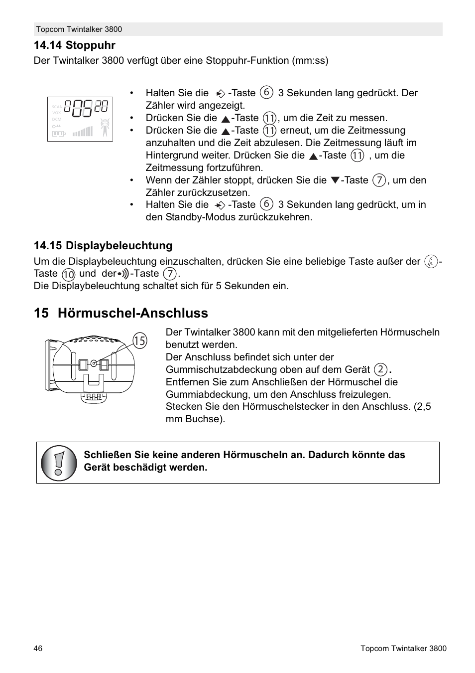 15 hörmuschel-anschluss | Topcom Twin Talker 3800 User Manual | Page 48 / 188