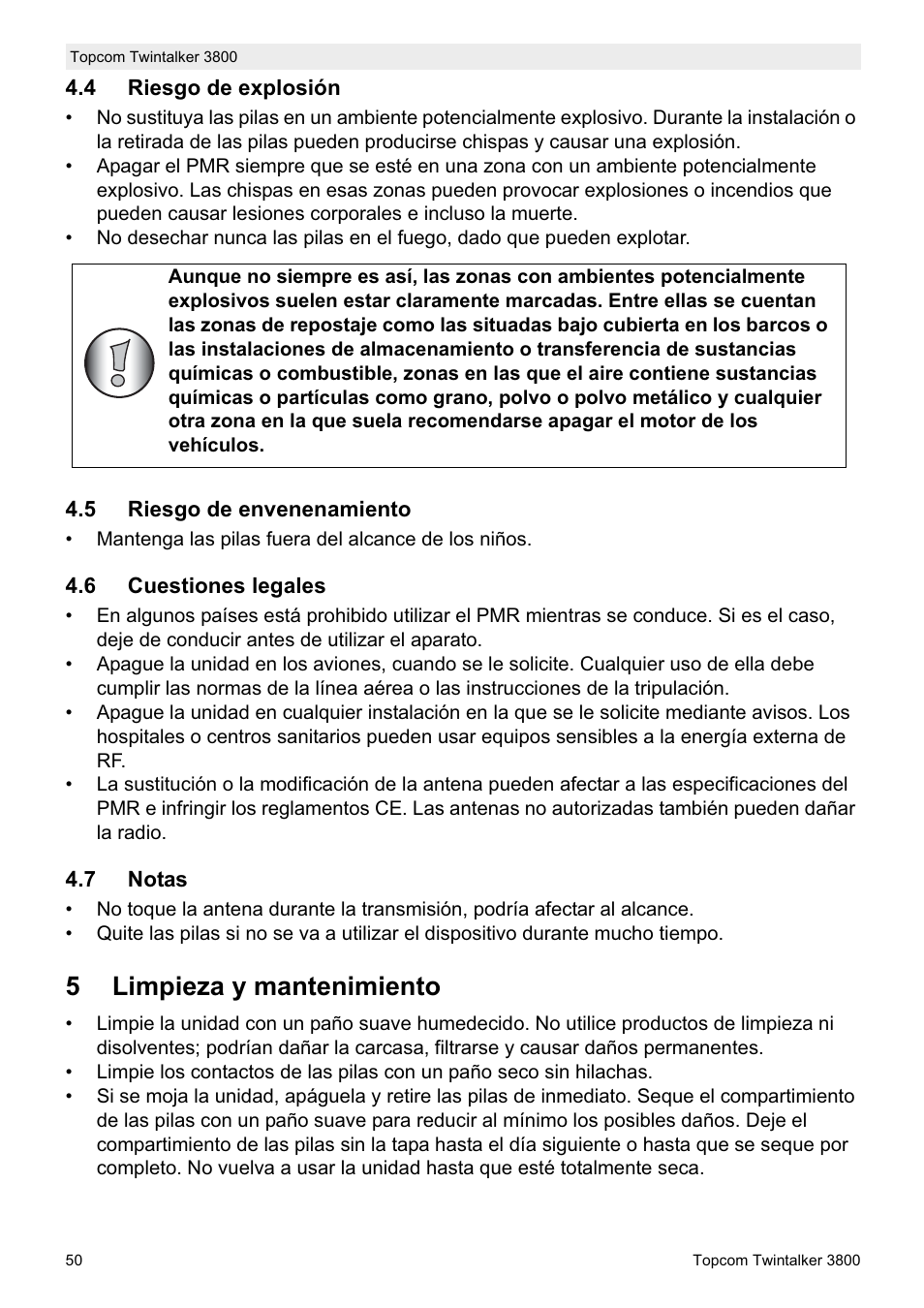 5limpieza y mantenimiento | Topcom Twin Talker 3800 User Manual | Page 52 / 188