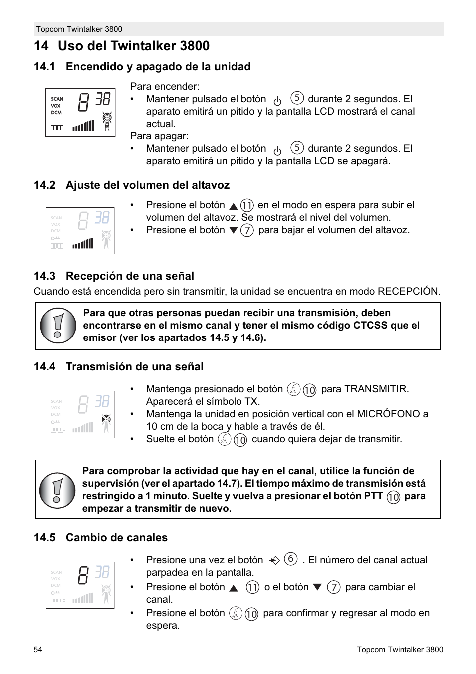 4 transmisión de una señal 14.5 cambio de canales | Topcom Twin Talker 3800 User Manual | Page 56 / 188