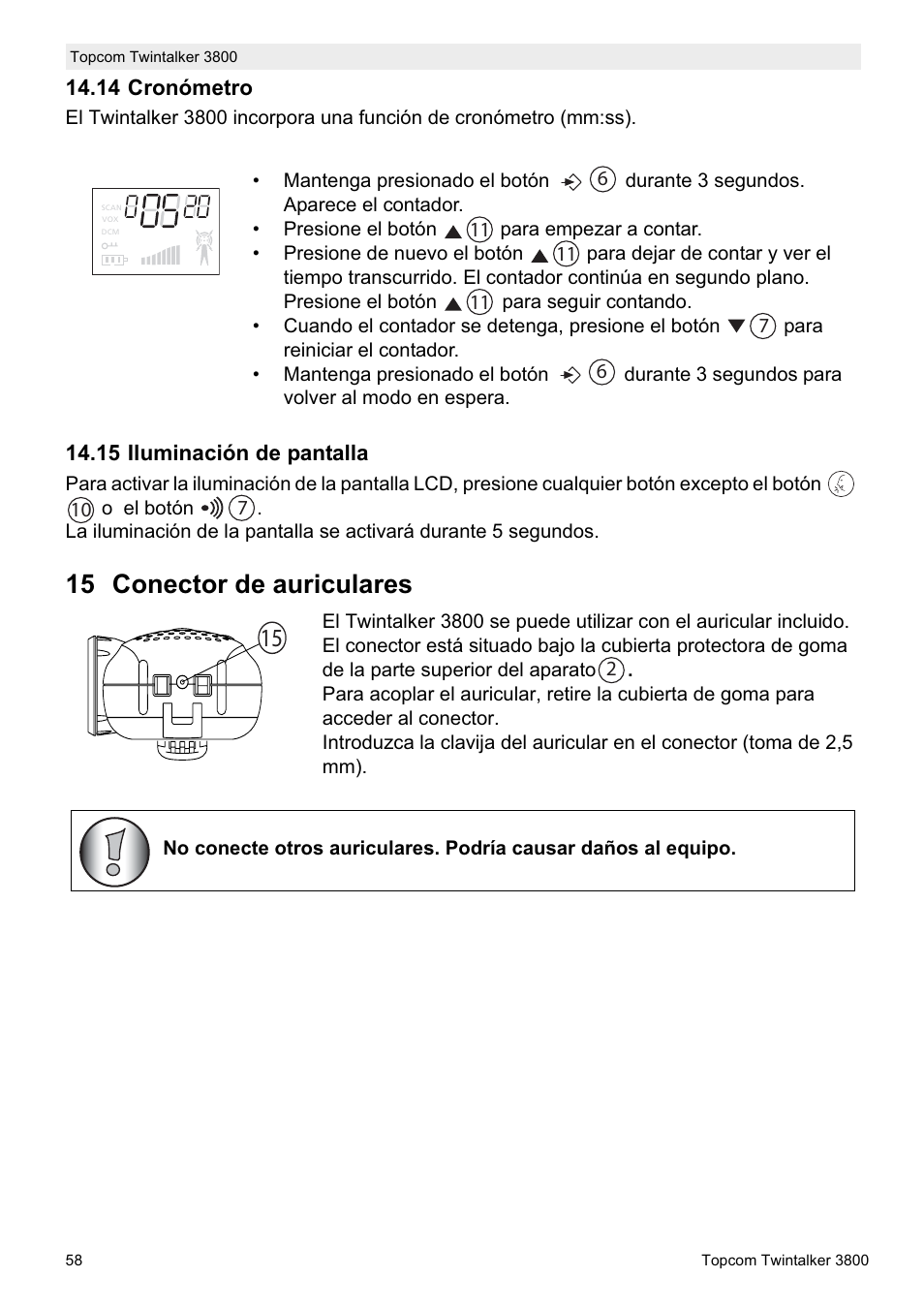 15 conector de auriculares | Topcom Twin Talker 3800 User Manual | Page 60 / 188