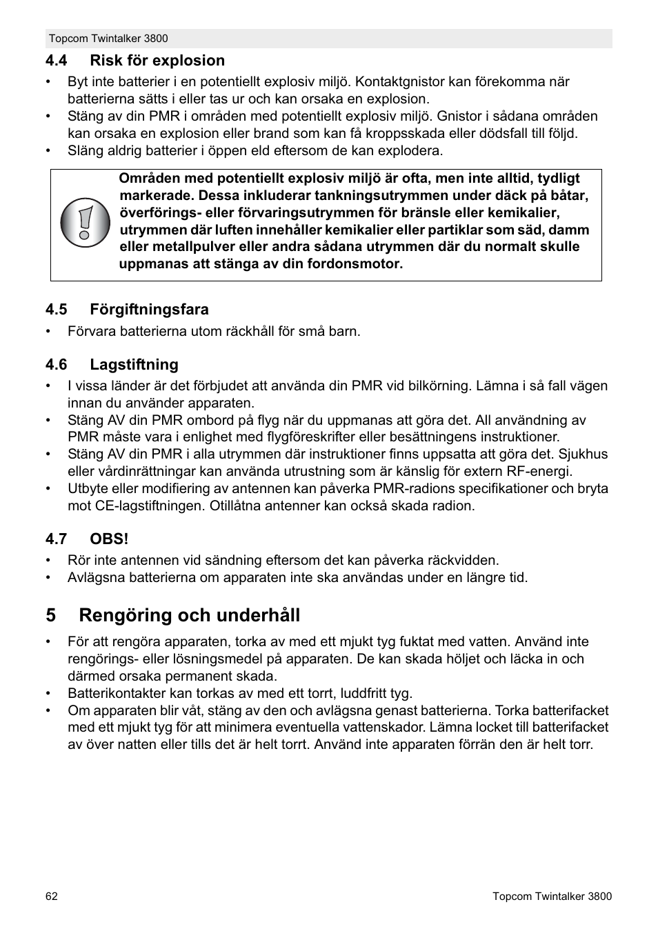 5rengöring och underhåll | Topcom Twin Talker 3800 User Manual | Page 64 / 188