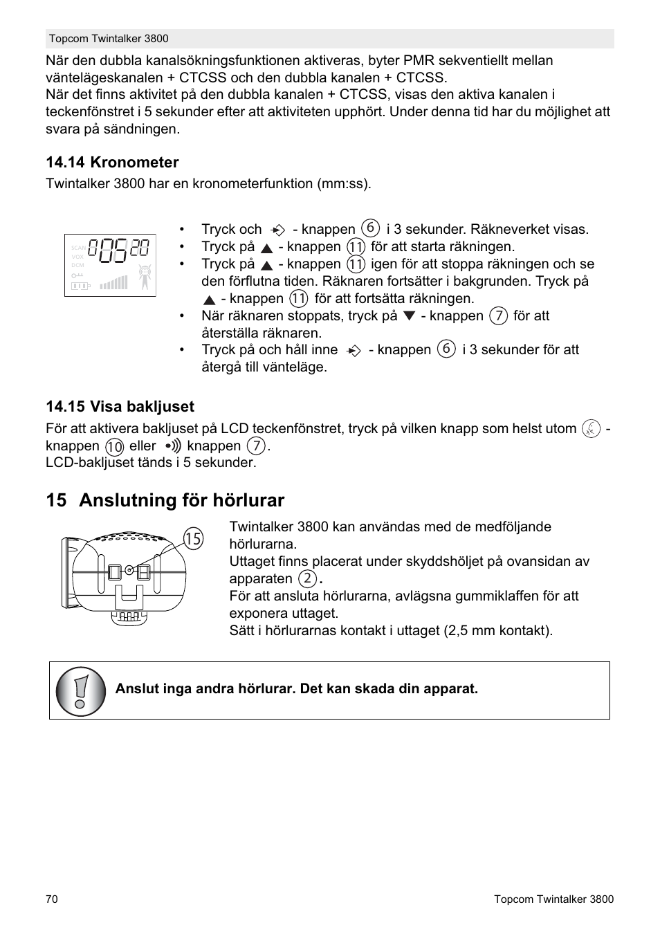 15 anslutning för hörlurar | Topcom Twin Talker 3800 User Manual | Page 72 / 188