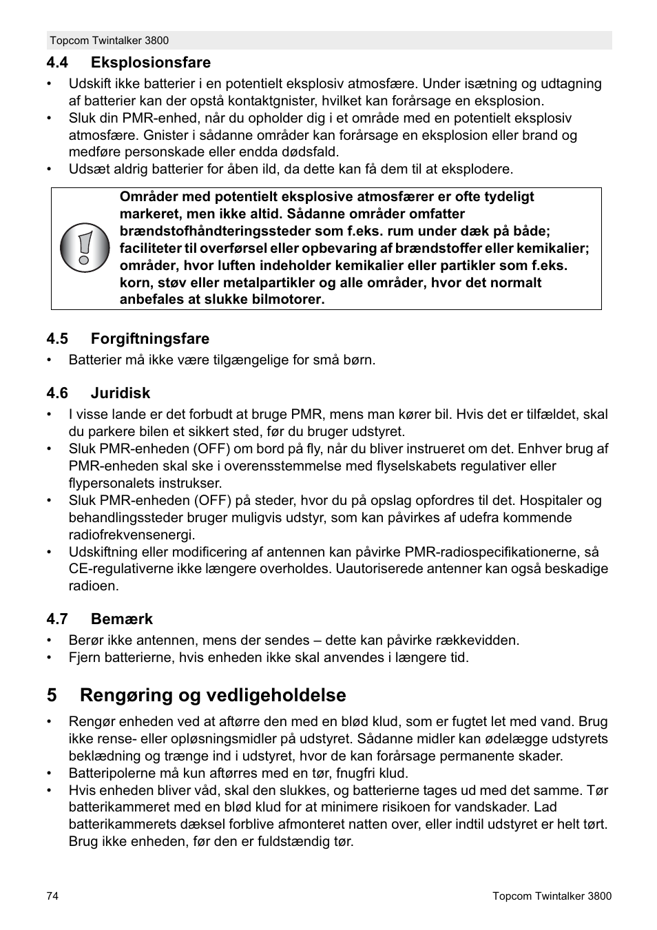 5rengøring og vedligeholdelse | Topcom Twin Talker 3800 User Manual | Page 76 / 188