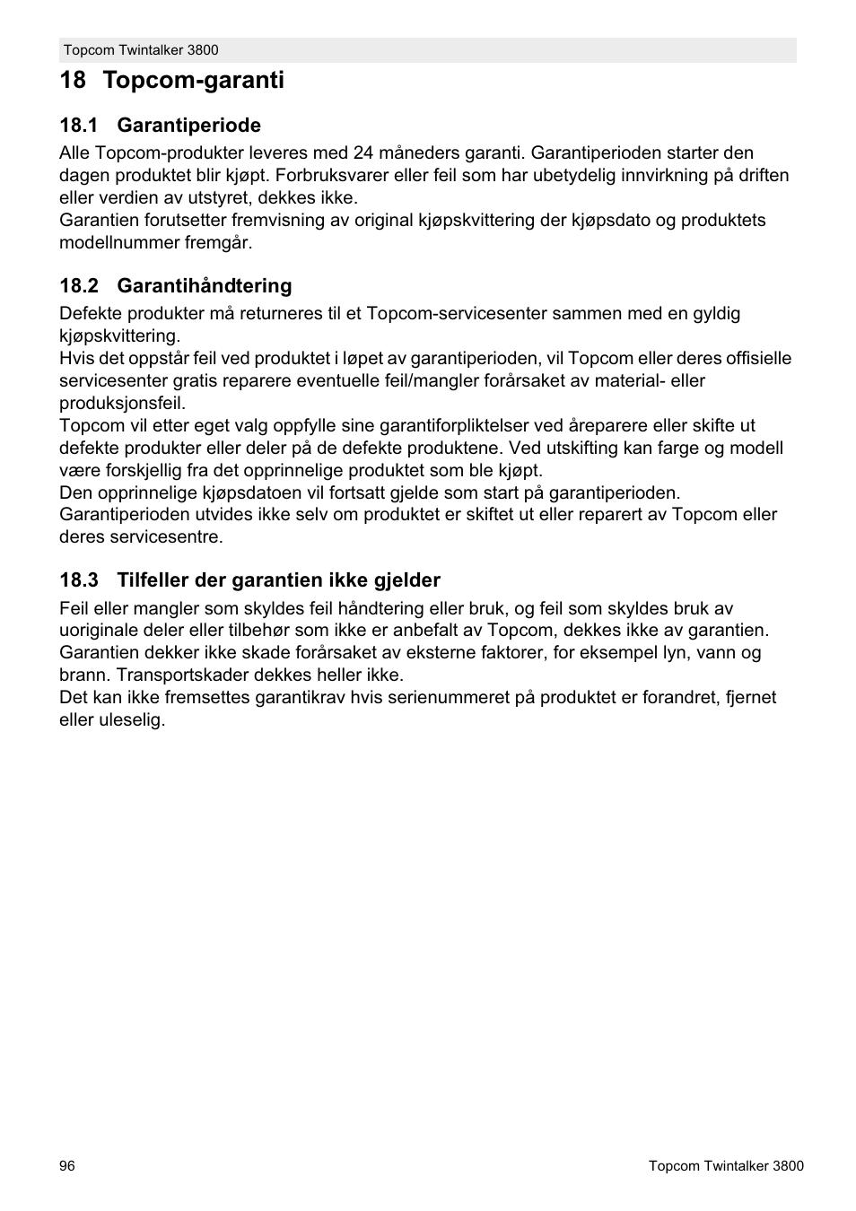 18 topcom-garanti | Topcom Twin Talker 3800 User Manual | Page 98 / 188