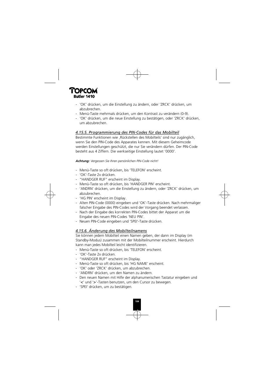 Topcom BUTLER 1410 User Manual | Page 104 / 120