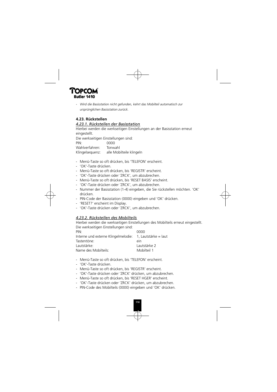 Topcom BUTLER 1410 User Manual | Page 110 / 120