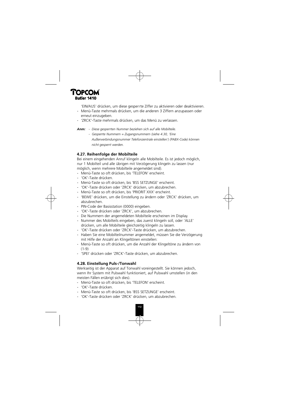 Topcom BUTLER 1410 User Manual | Page 112 / 120