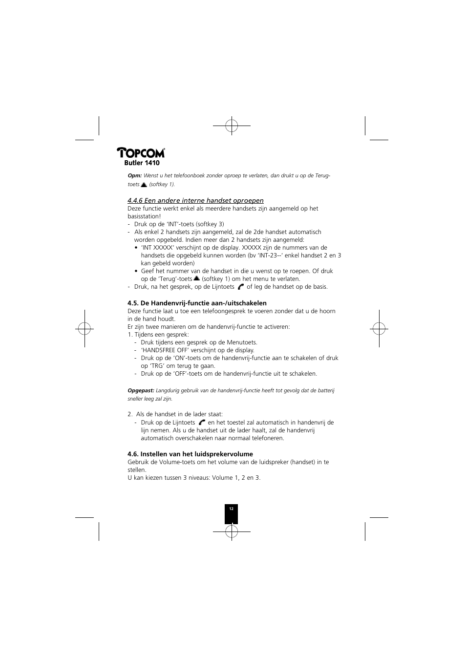 Topcom BUTLER 1410 User Manual | Page 12 / 120