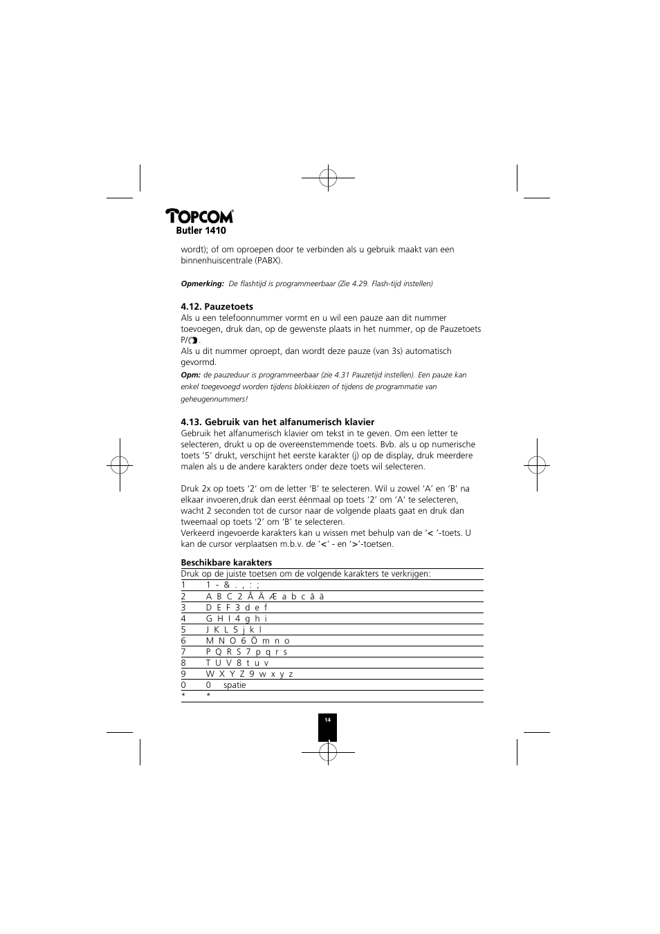 Topcom BUTLER 1410 User Manual | Page 14 / 120
