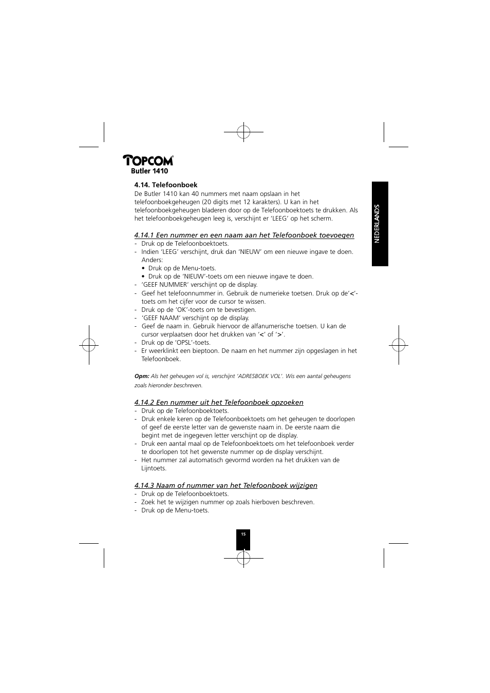 Topcom BUTLER 1410 User Manual | Page 15 / 120