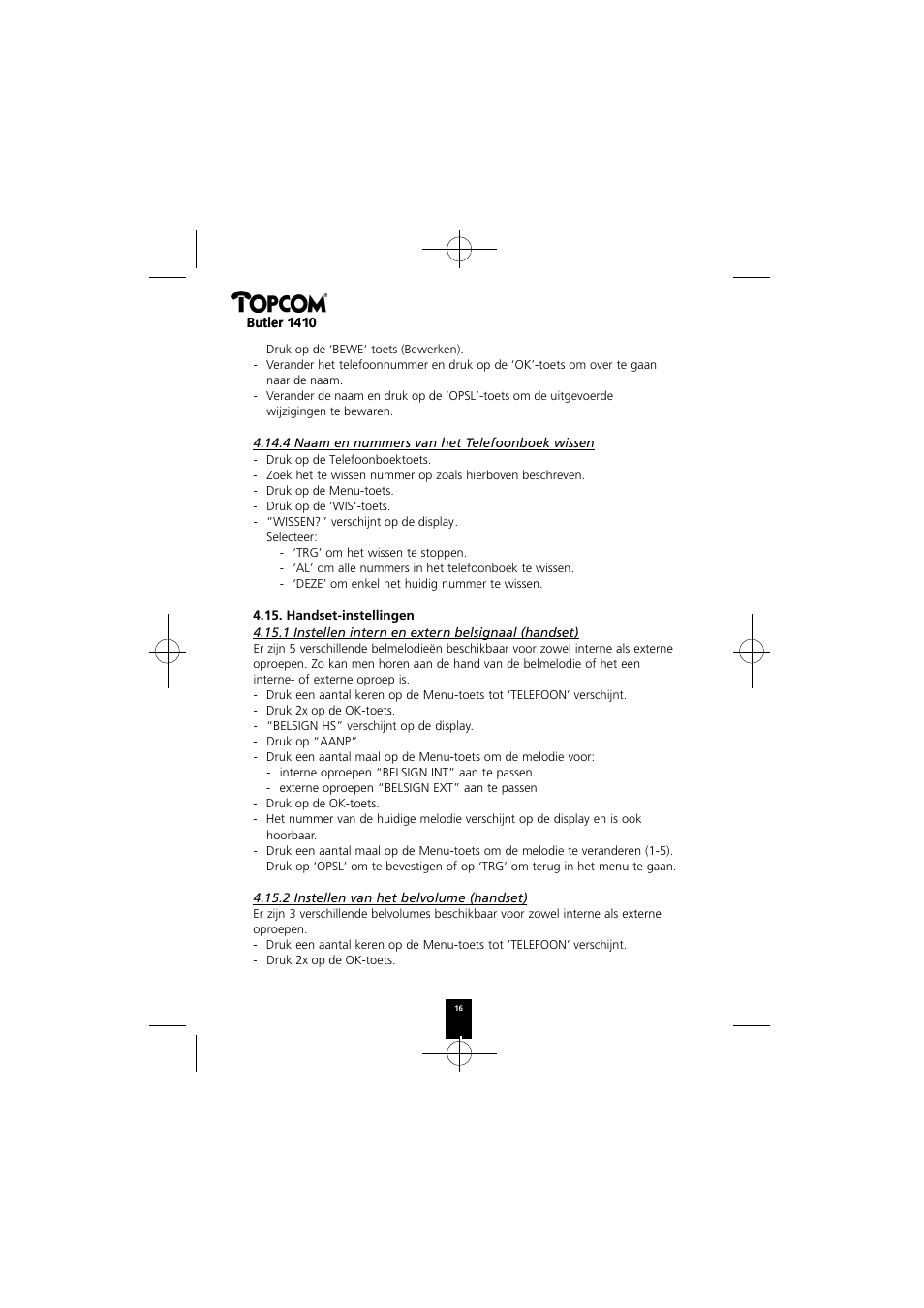 Topcom BUTLER 1410 User Manual | Page 16 / 120