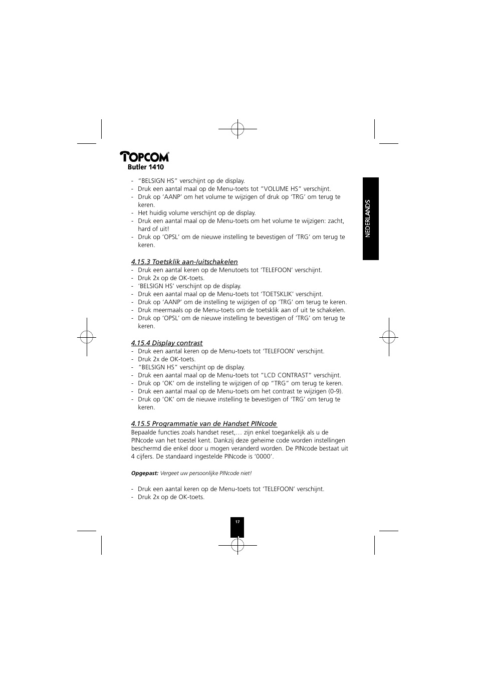 Topcom BUTLER 1410 User Manual | Page 17 / 120