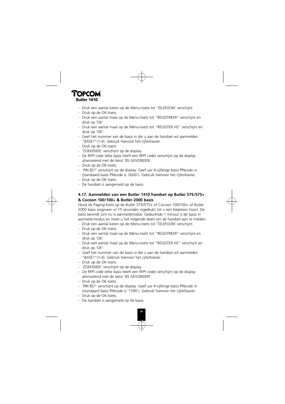 Topcom BUTLER 1410 User Manual | Page 20 / 120