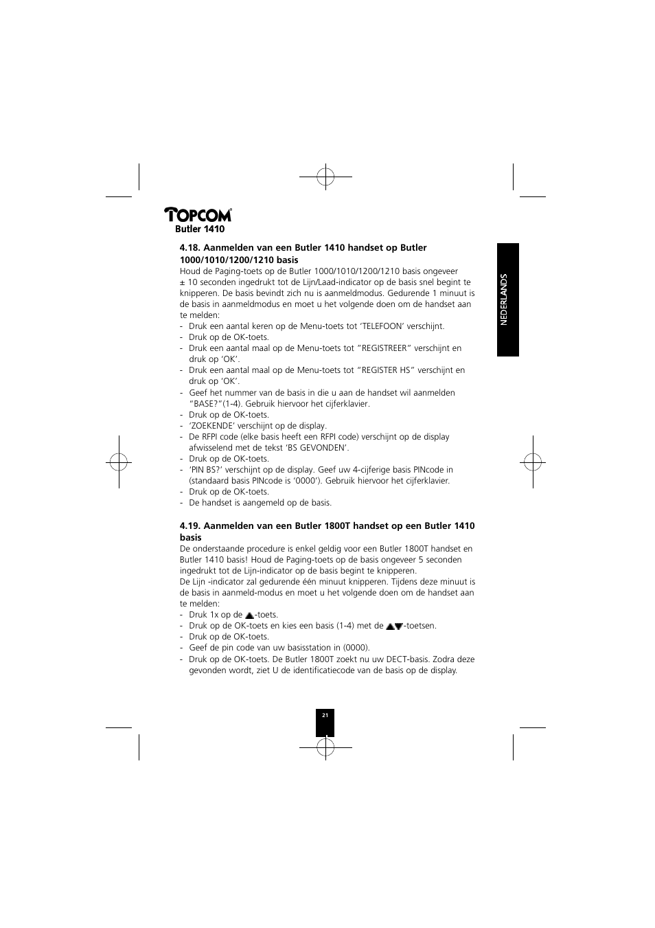 Topcom BUTLER 1410 User Manual | Page 21 / 120