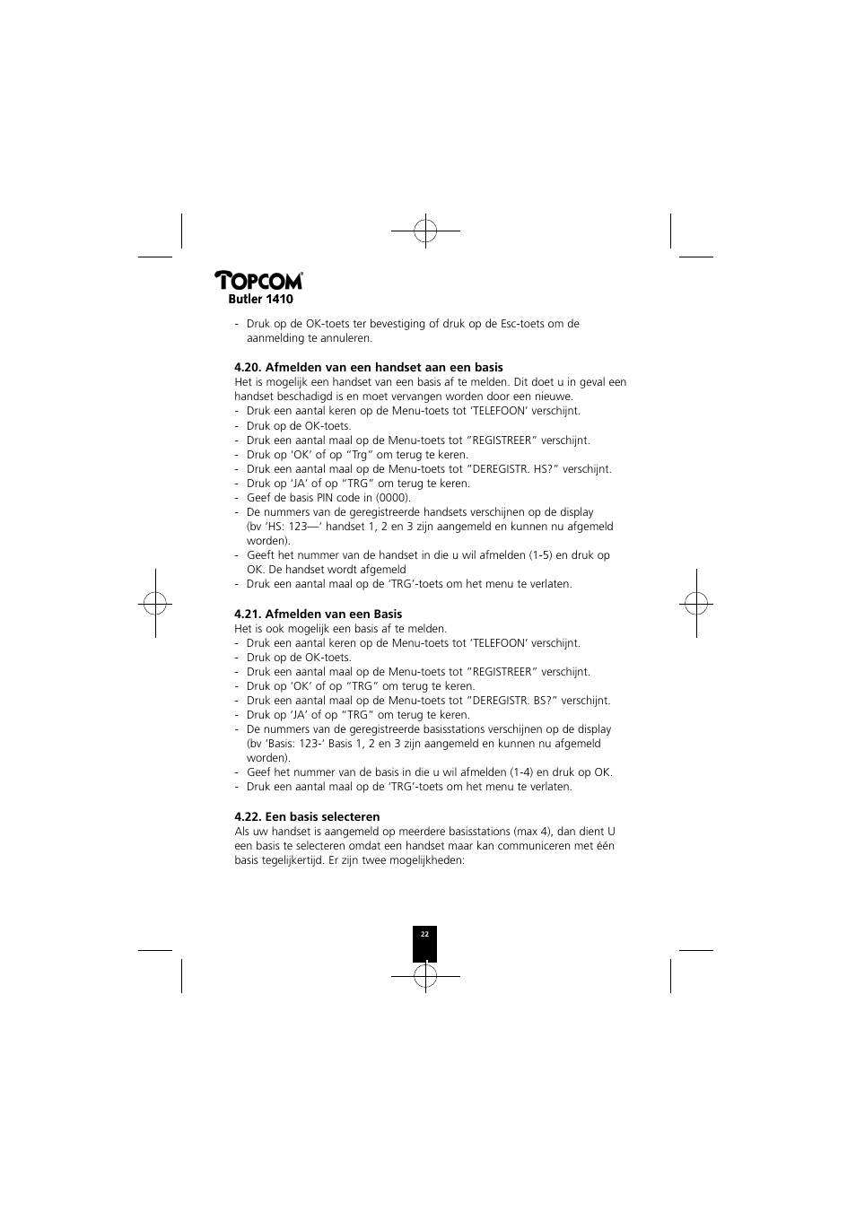 Topcom BUTLER 1410 User Manual | Page 22 / 120