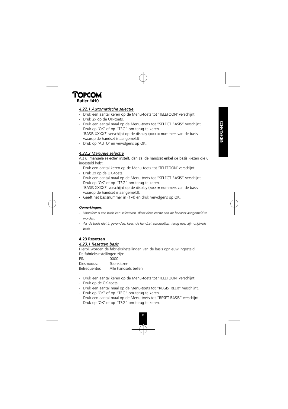 Topcom BUTLER 1410 User Manual | Page 23 / 120