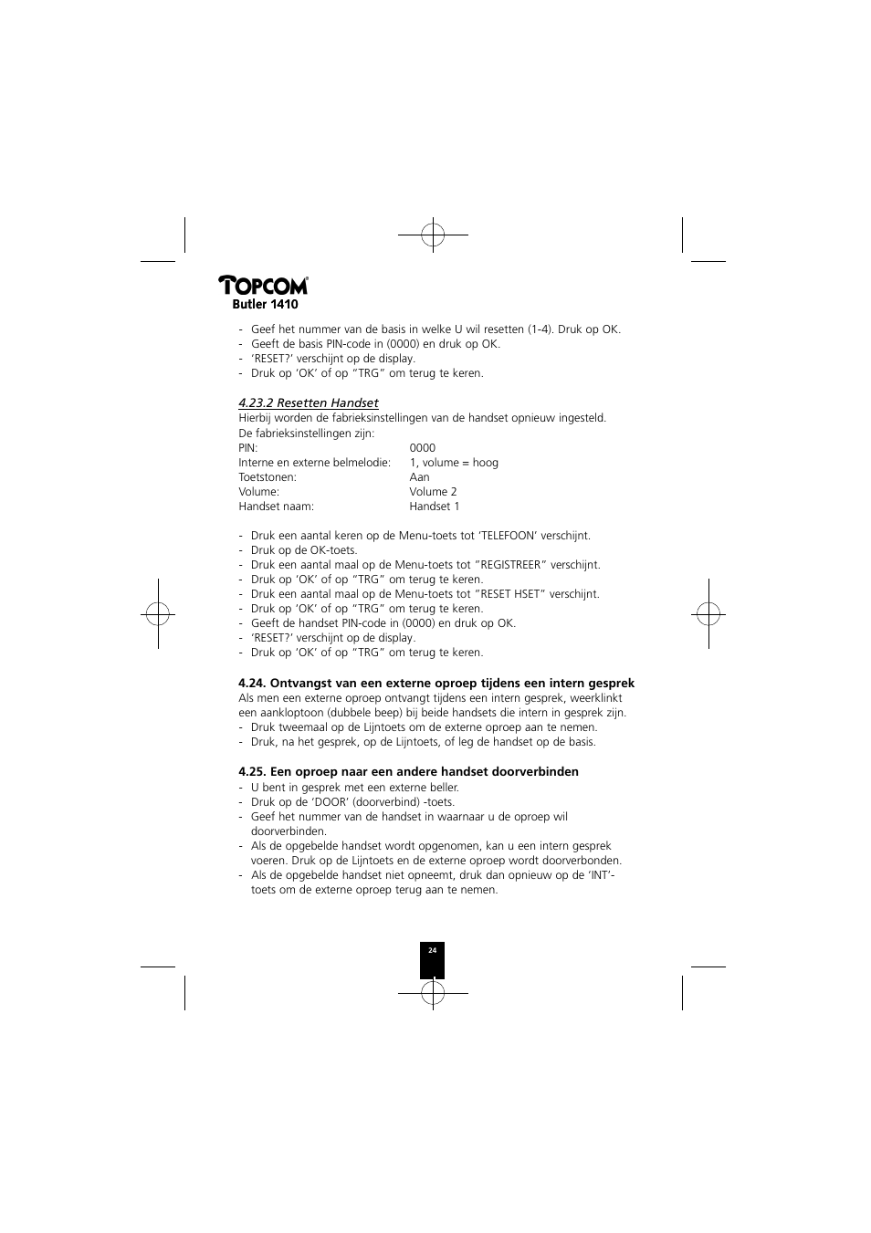 Topcom BUTLER 1410 User Manual | Page 24 / 120