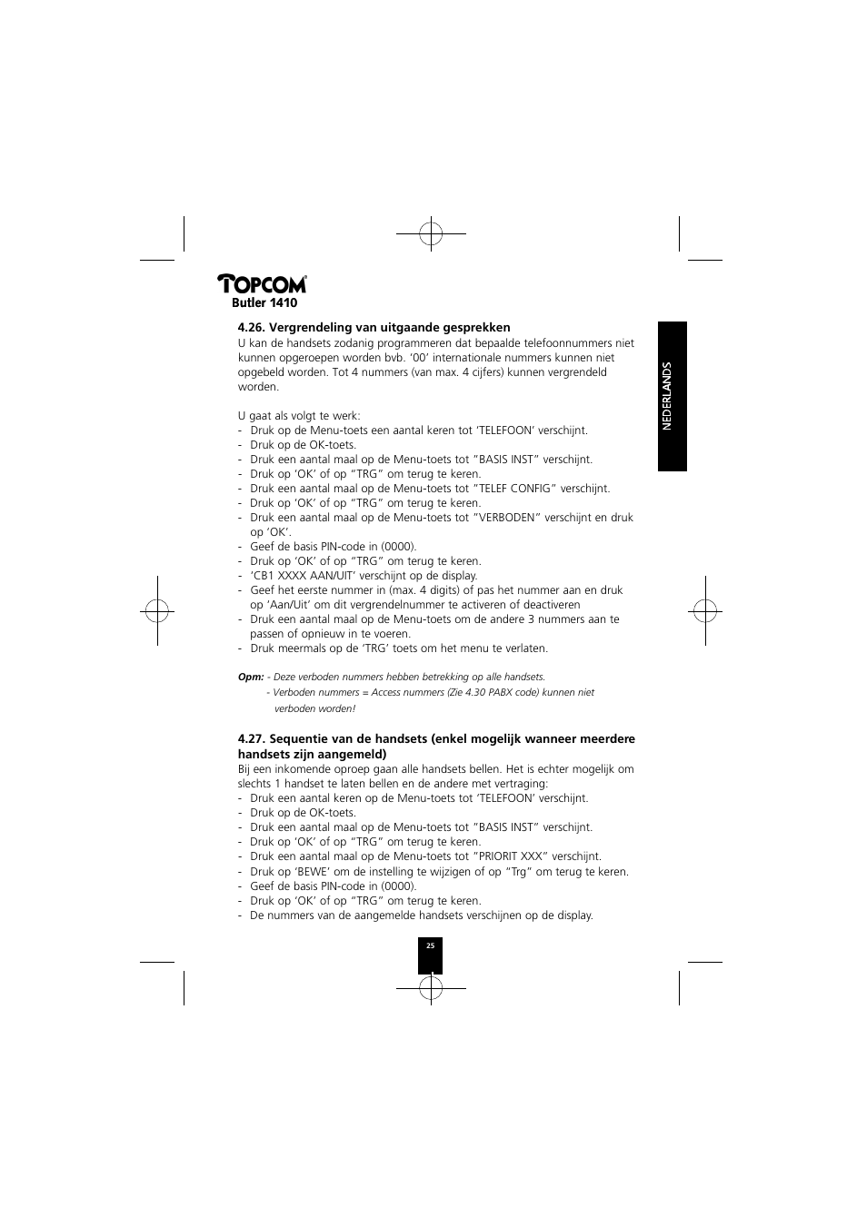 Topcom BUTLER 1410 User Manual | Page 25 / 120