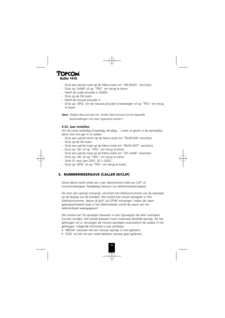 Topcom BUTLER 1410 User Manual | Page 28 / 120