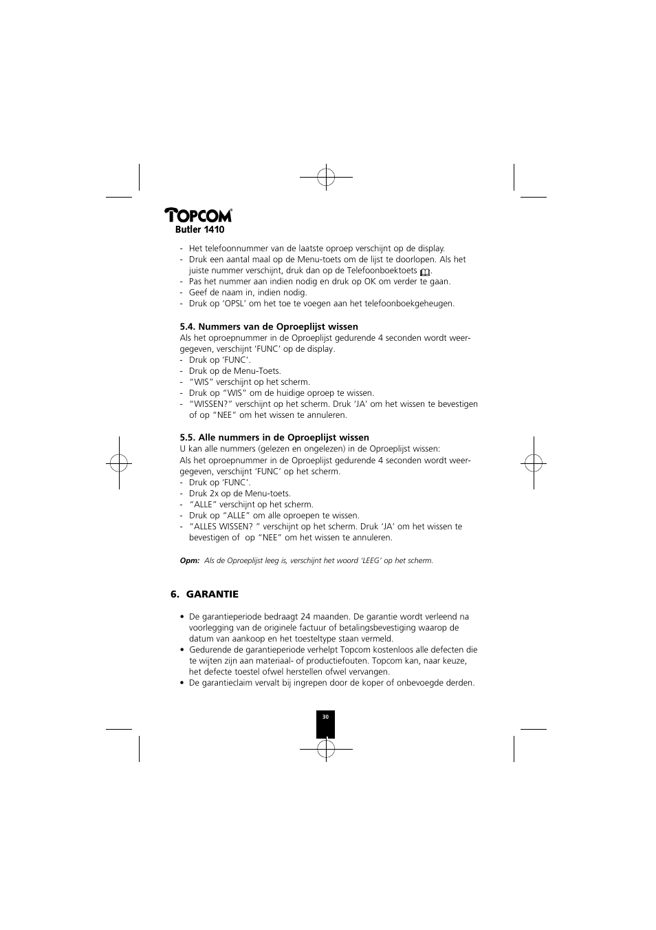 Topcom BUTLER 1410 User Manual | Page 30 / 120