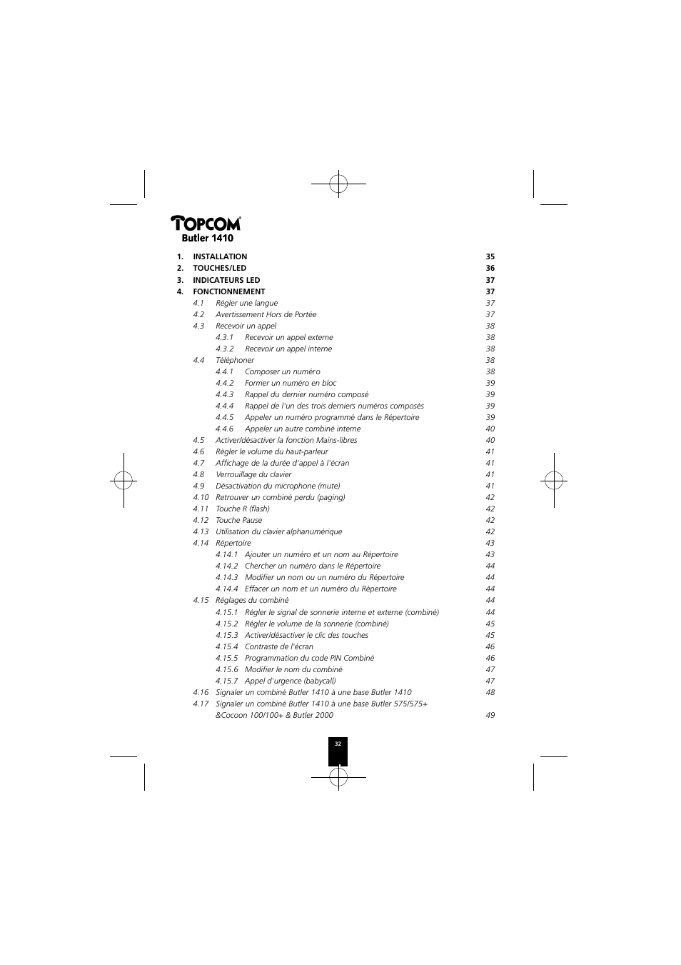 Topcom BUTLER 1410 User Manual | Page 32 / 120