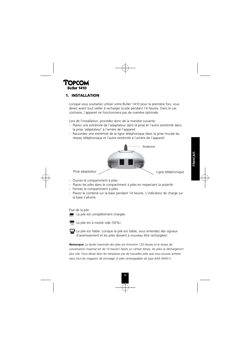 Topcom BUTLER 1410 User Manual | Page 35 / 120