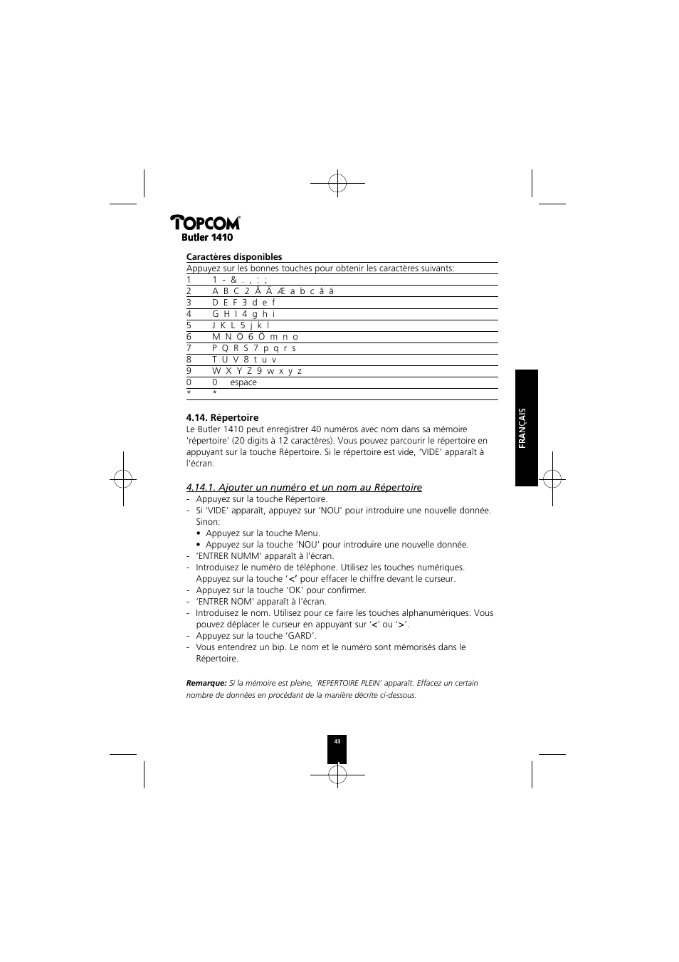Topcom BUTLER 1410 User Manual | Page 43 / 120