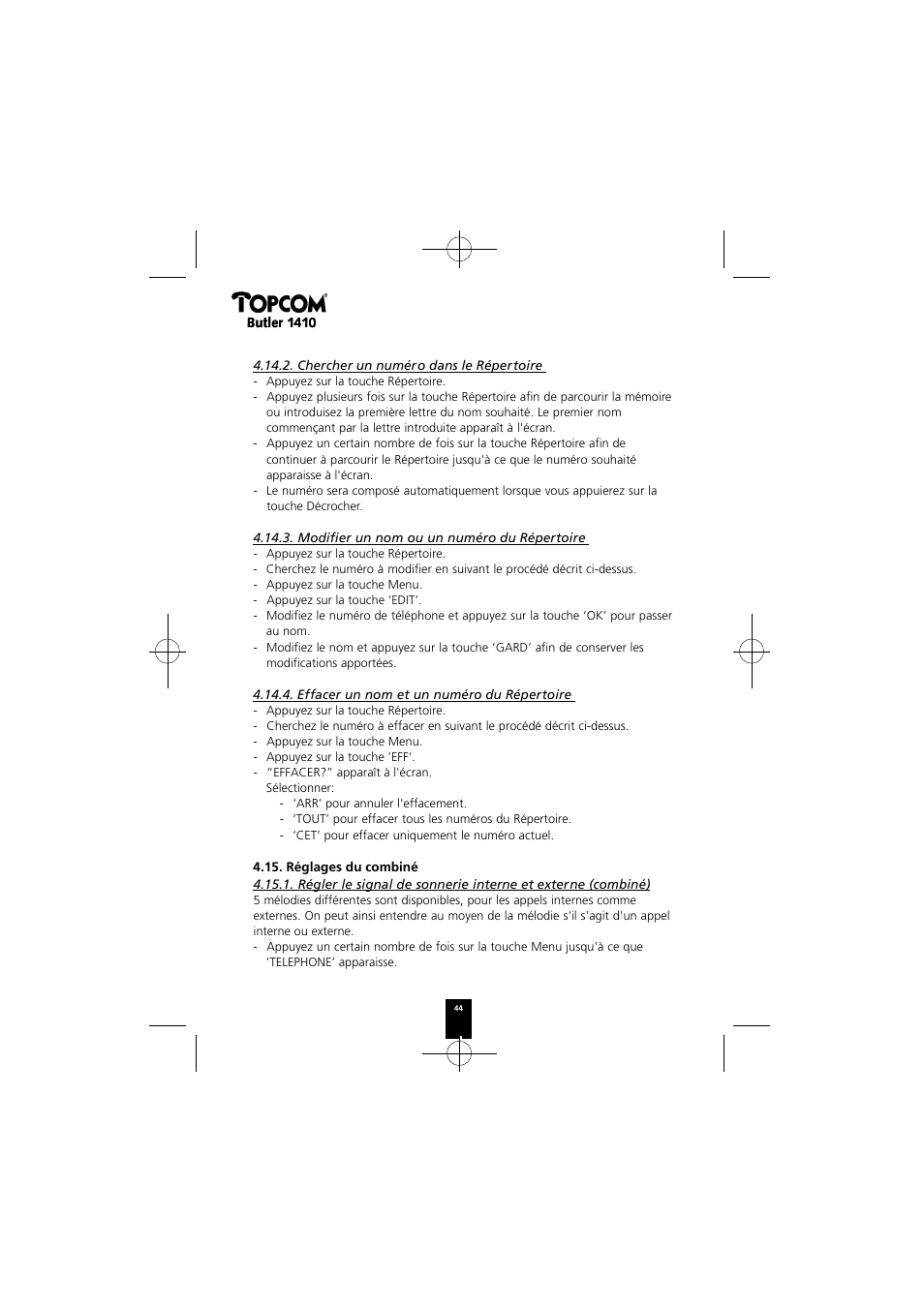 Topcom BUTLER 1410 User Manual | Page 44 / 120