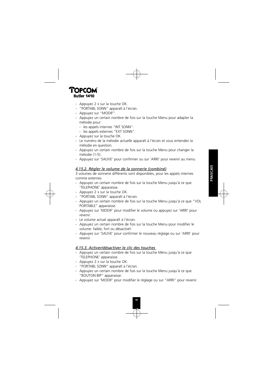 Topcom BUTLER 1410 User Manual | Page 45 / 120