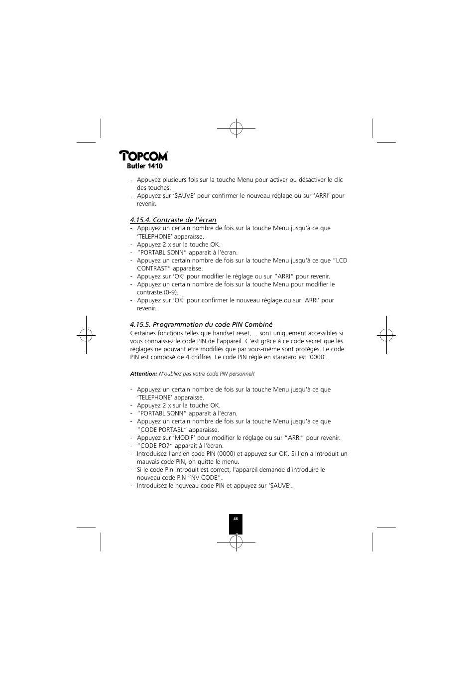 Topcom BUTLER 1410 User Manual | Page 46 / 120