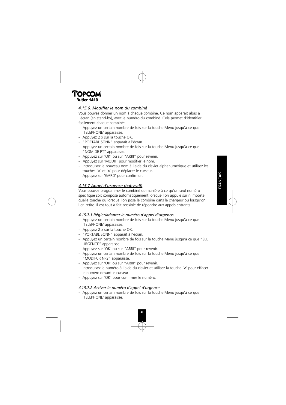 Topcom BUTLER 1410 User Manual | Page 47 / 120