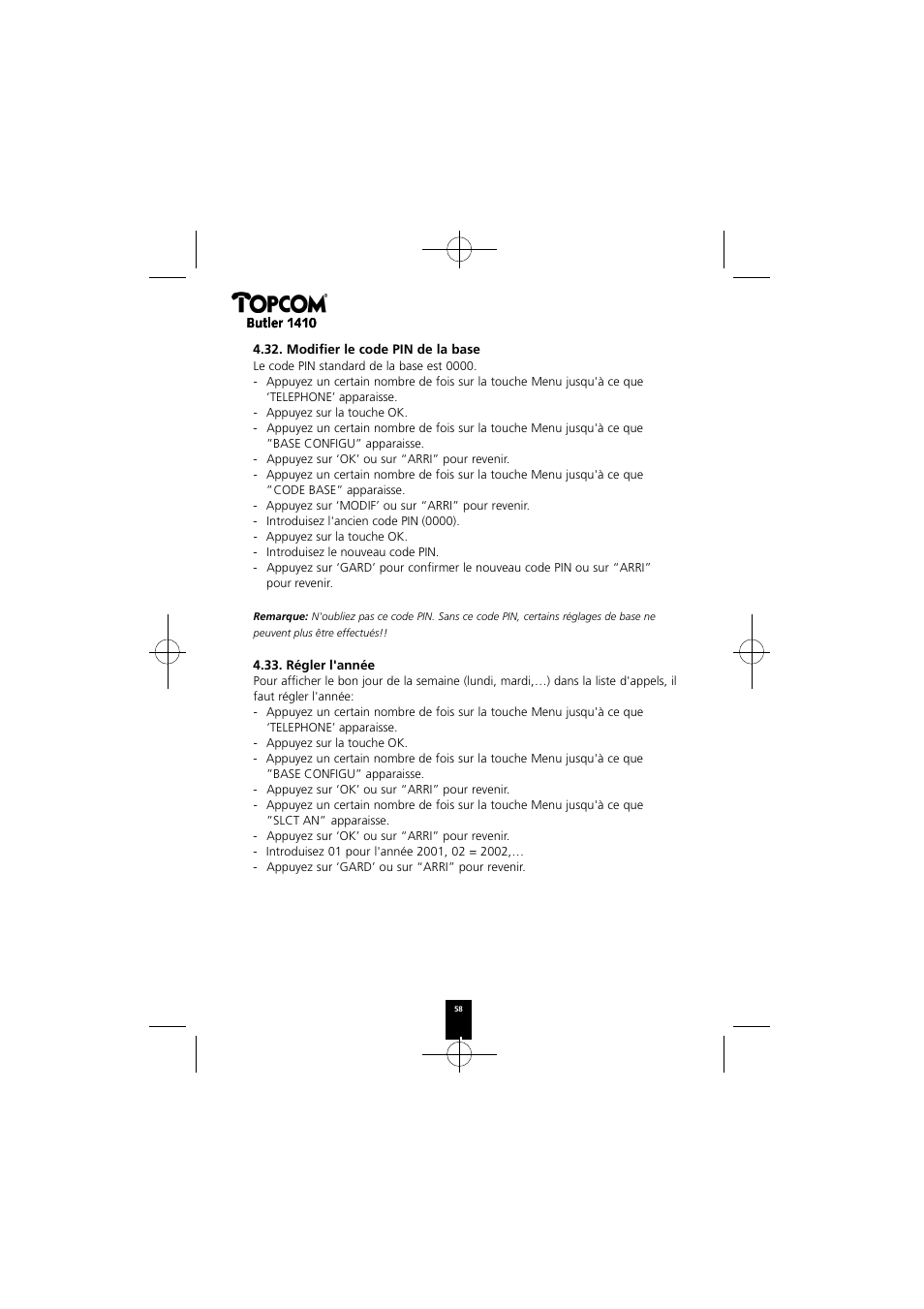 Topcom BUTLER 1410 User Manual | Page 58 / 120