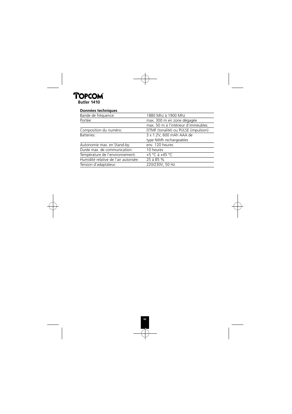 Topcom BUTLER 1410 User Manual | Page 62 / 120
