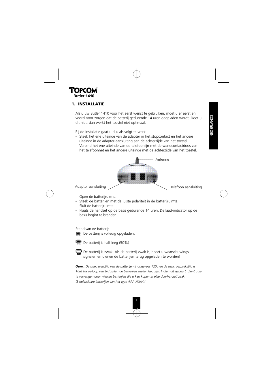 Topcom BUTLER 1410 User Manual | Page 7 / 120